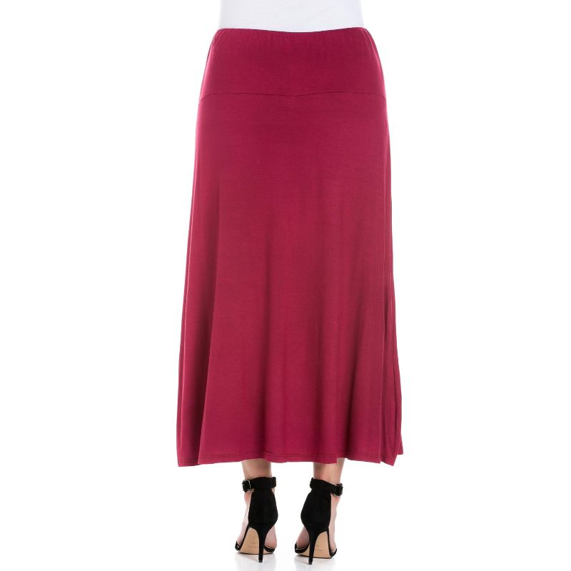 24seven Comfort Apparel Women's Elastic Waist Maxi Skirt-WINE-1X, 3 of 5