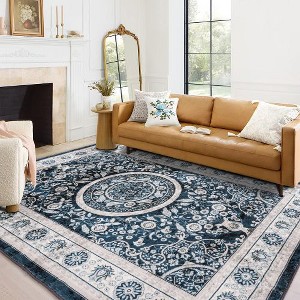 Kumasinova Vintage Boho Area Rug, Washable Rug with Floral Pattern, Faux Cashmere Living Room Rug, Non-Slip Rugs, Stain-Resistant Door Mat - 1 of 4