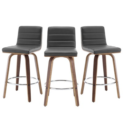 Bekrvio 26" Counter Height Bar Stools - PU Leather Swivel, L Shape Back, Upholstered, Mid-Century Modern Chairs for Kitchen Counter Island