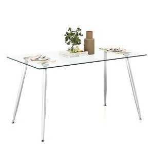 Tangkula Modern Glass Dining Table Rectangular Dining Room Table W/Metal Legs For Kitchen - 1 of 4