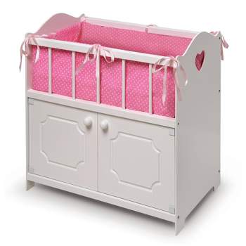 Cabinet Doll Crib with Gingham Bedding and Free Personalization