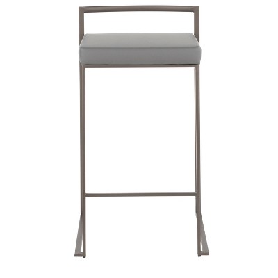 Antique Metal and Grey Faux Leather Stackable Counter Stools, Set of 2