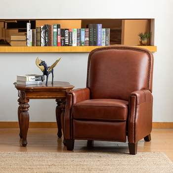 Deborah Modern Wooden Upholstery Modern Genuine Leather Recliner with Nailhead Trim for Living Room and Bedroom  | ARTFUL LIVING DESIGN