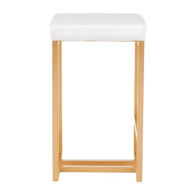 Set of 2 White Velvet and Gold Metal Counter Stools
