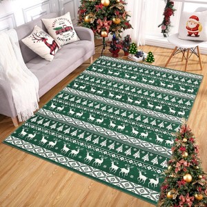 GustoWave Snowflake Christmas Holiday Decorative Area Rug for Bedroom Living Room, Green - 1 of 4