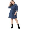 Agnes Orinda Women's Plus Size Long Sleeves Belted Midi Denim T-Shirt Dresses - 3 of 4
