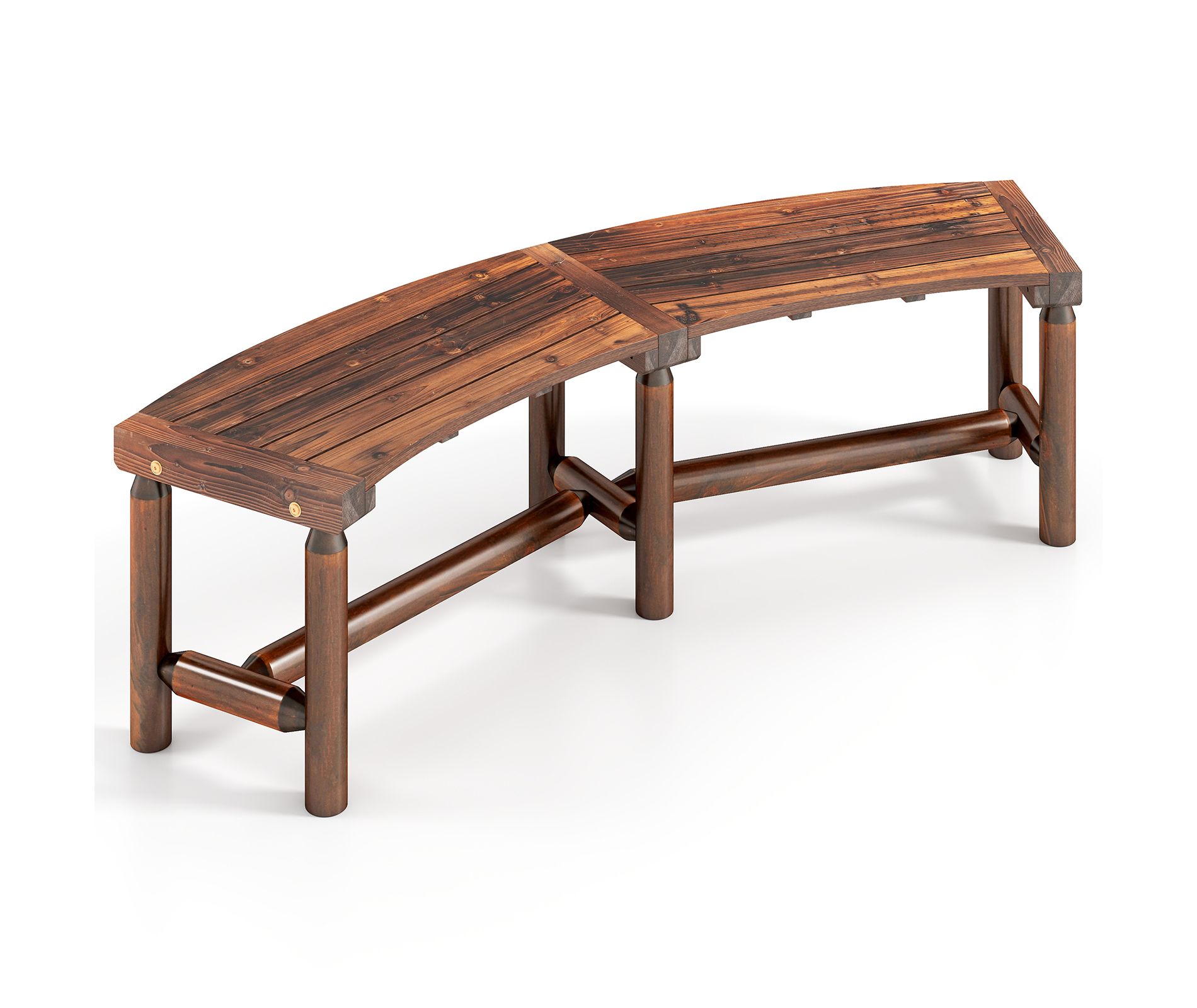 Tangkula Patio Curved Bench for 2-3 People Outdoor Loveseat for Backyard Garden Brown