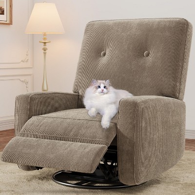 Recliner Chair, 360¡ã Swivel Rocking Glider Chair for Adults with Adjustable Backrest & Footrest, Cozy Corduroy Upholstered Armchair