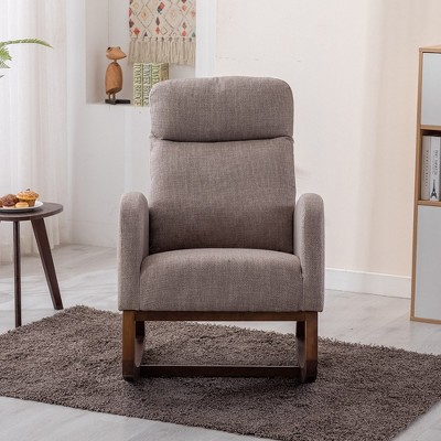 Rocking Chair With Head Pillow, Side Storage Bag, Upholstered Recliner Sofa, High Density Sponge Reclining Sofa Chair