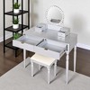 Luxury Vanity Desk with Round Mirror, Height-Adjustable, Stylish Dressing Table Set with 4 Drawers & Stool for Bedroom - 4 of 4