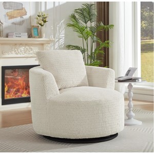 Lyngins Faux Fur Swivel Accent Chairs,Upholstered Arm Chairs with Wooden Base for Living Room,Bedroom - 1 of 4