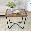 23.6" Metal Wood Square Coffee Table with Geometric Glass Top and Sturdy Frame for Living Room, Office, or Lounge - 3 of 4