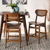 Baxton Studio Hesper Wood and Rattan 2pc Counter Height Barstool Set Walnut Brown/Light Brown: Mid-Century, Ergonomic Footrest, Unupholstered - 3 of 4