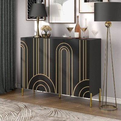 Black and Gold Art Deco Geometric Buffet Sideboard