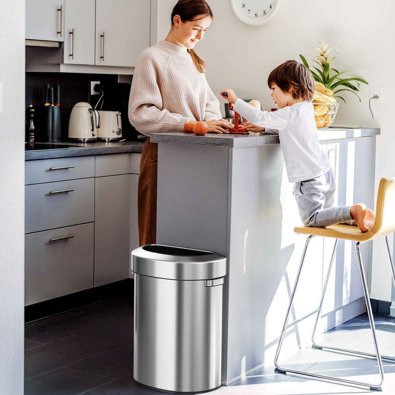 iTouchless Open Top Kitchen Trash Can 18 Gallon Semi-Round Silver Stainless Steel, 4 of 7