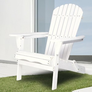 Maggift Wooden Folding Adirondack Chairs Set of 2 Casual Patio Chairs with Wood Grain for Patio, Yard, Garden, White, 31"*28"*36" - 1 of 4