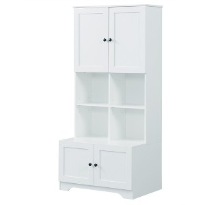 TiramisuBest Grey Bathroom Cabinet Triangle Corner Storage Cabinet with Adjustable Shelf Modern Style MDF Board - 1 of 4