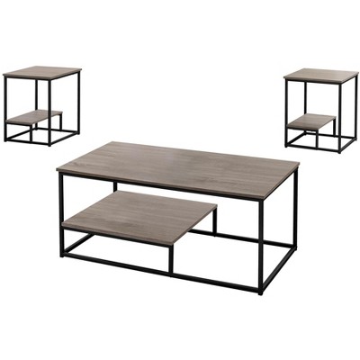 Dark Taupe and Black Metal 3-Piece Coffee Table Set