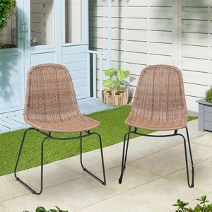 SUGOLD Outdoor Wicker Chairs Set of 2, Patio Dining Rattan Armless Chairs with Curved Back for Outside Lawn, Garden, Backyard, Beige Rattan - 1 of 1