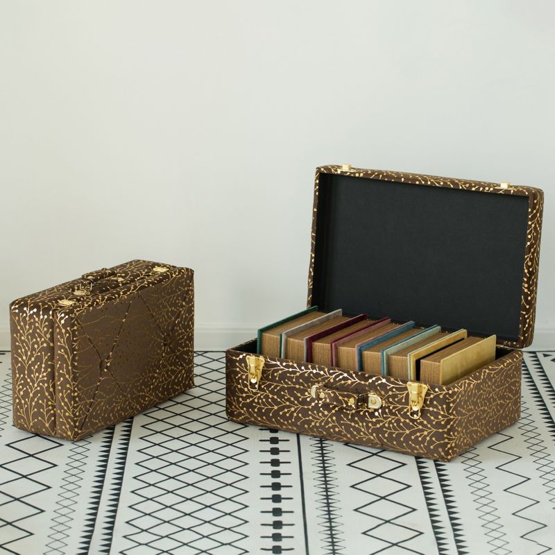 Vintiquewise Decorative Tufted Velvet Suitcase Treasure Chest Set of 2, Brown, 2 of 6