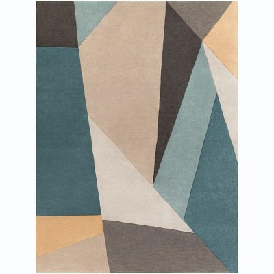 Mark & Day Lollum 8'x11' Rectangle Tufted Indoor Area Rugs Teal: Geometric Wool, Stain-Resistant, Modern Decor