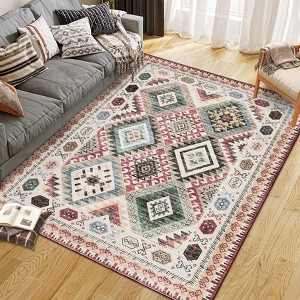 Area Rugs for Living Room Washable Neutral Geometric Low Pile Non-Slip Soft Print Pattern Rug Bedroom Dining Room - 1 of 4