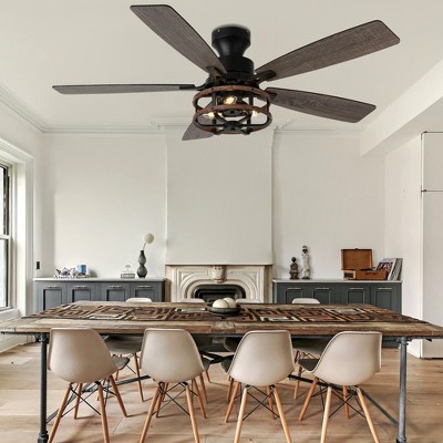 Bella Depot 52" Black Industrial Flush Mount Ceiling Fan with Light