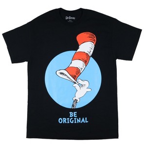 Seven Times Six Dr. Seuss T-Shirt Men's Cat In The Hat Be Original Graphic Tee Black - 1 of 3