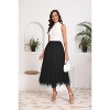 Women's 2-Layer Tulle Midi Skirt - Tiered A-Line Long Skirt with Elastic Waist for Winter Irregular Black - 4 of 4