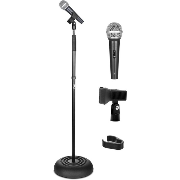 Kit de soporte para micrófono Pyle con soporte ajustable, micrófono dinámico cardioide, cable XLR de 3M y base resistente