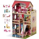 ShpilMaster Wooden Doll House with Toys and Furniture Accessories with LED light for Ages 3+