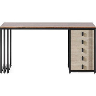 Tribesigns 55" Computer Desk with 5 Reversible Drawers, Industrial Study Work Writing Table with Storage for Small Space, Home Office