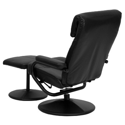 Eco-Friendly Black Leather Recliner and Ottoman Set with Leather-Wrapped Base