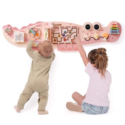 ROBOTIME Push and Pull Toys, Wall-Mounted Activity Board with Gears and Maze, Educational Toys for Toddlers 1-3 Years, 46.6"*3.5"*11.5"