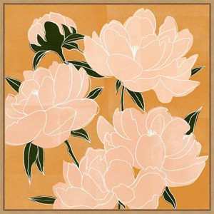 Amanti Art 22" x 22" Modern Peonies I by Emma Scarvey Framed Canvas Wall Art Print: Botanical Lithograph, Polystyrene Frame - 1 of 4