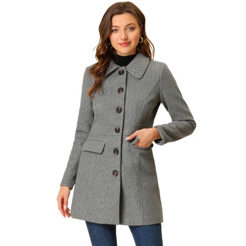 Womens Wool Blend Coat Polyester Long Sleeve Lapel Neck Single