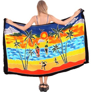 LA LEELA Women's Summer Beach Wrap Bikini Wraps Sarong Swimwear Cover up Skirt Bathing suit Swimsuit Pareo for Women One Size Blue, Tree - 1 of 4
