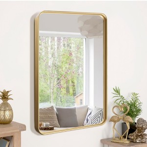 Polished Aluminum Alloy Rounded Rectangular Hanging Mirror with Imitation Electroplating, 102 x 76 x 5 cm - 1 of 4