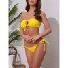 INSPIRE CHIC Women's O Ring Ruched Bandeau Ribbed Bikini Sets, Tie Front Top Triangle Bottom Swimwear Bathing Suits 1 Set - 2 of 4