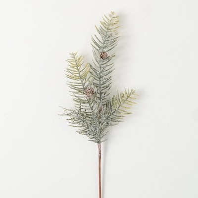 28"H Sullivans Artificial Christmas Snowy Green Yellow Pine Spray, Indoor Christmas Decor
