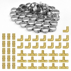 VEVOR Pipe Fittings, 1/2" 45PCS (15xStraight, 15xElbows, 15xTees) Brass Pipe Fittings, Push-Fit Pipe Connector Brass Air Fittings, Gold - 1 of 4