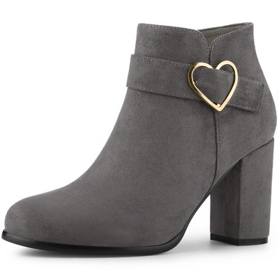 Allegra K Women's Buckle Side Zip Chunky Heels Ankle Booties