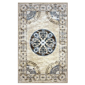 Distressed Vintage Boho Medallion Non-Slip Indoor Runner or Area Rug by Blue Nile Mills - 1 of 4