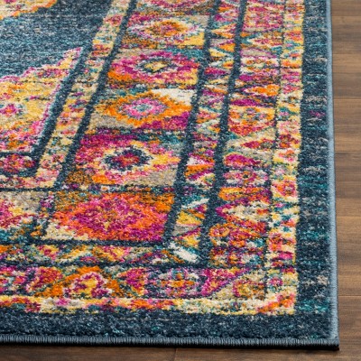 Boho Chic Blue and Fuchsia 4' x 6' Synthetic Area Rug