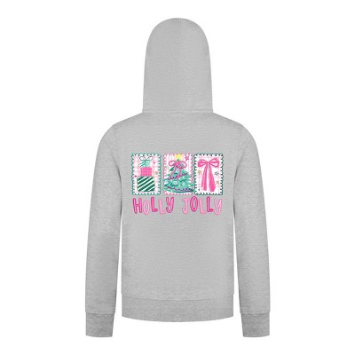 Everyday Kids Christmas Collection Holly Jolly Girls Zip Up Hoodie – Pink Holiday Sweatshirt