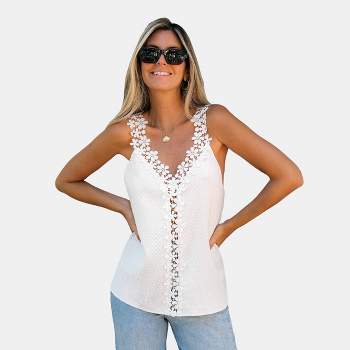 Women's V-Neck Floral Lace Tank Top - Cupshe