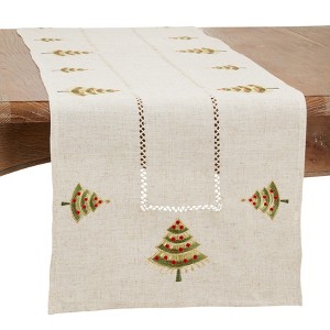 Saro Lifestyle Holiday Table Runner With Embroidered Christmas Tree Design - 1 of 3