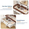 Farmhouse Makeup Vanity Desk with Solid Wood Stool, Makeup Vanity with Mirror and Lights & Power Outlet, Makeup Table with 2 Drawers, Dressing Table - 4 of 4
