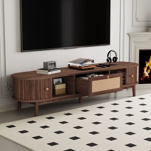 67 Inch Dark Brown TV Stand for 75 InchesTVs Console TV Cabinet with Rattan-Front Drawer for Living Room - 1 of 4