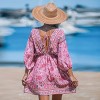 Women's Pink Floral Plunging Blouson Sleeve Mini Dress - Cupshe - 4 of 4